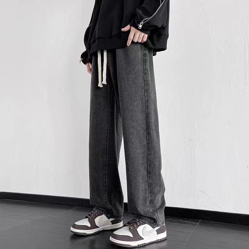 Jean pour hommes Version coréenne étudiant pantalons décontractés haute rue droite ample jambe large jean noir gris bleu Baggy jean