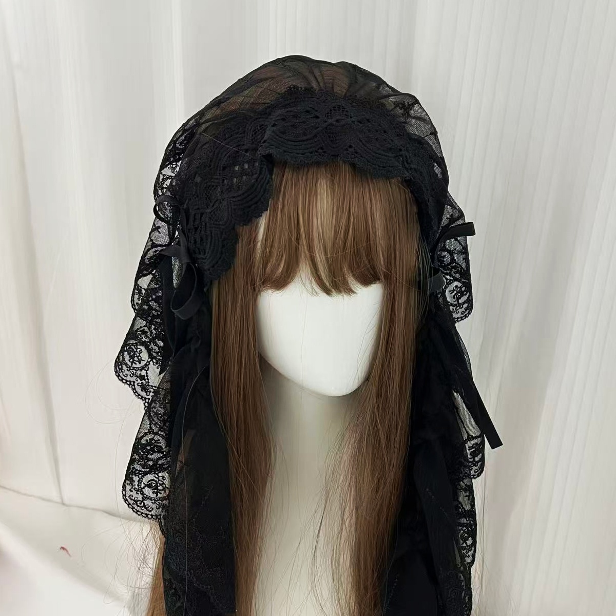 Voile Lolita pour femme, bandeau en dentelle noir et blanc, coiffe gothique Harajuku pour cosplay, accessoire capillaire féminin pour Halloween