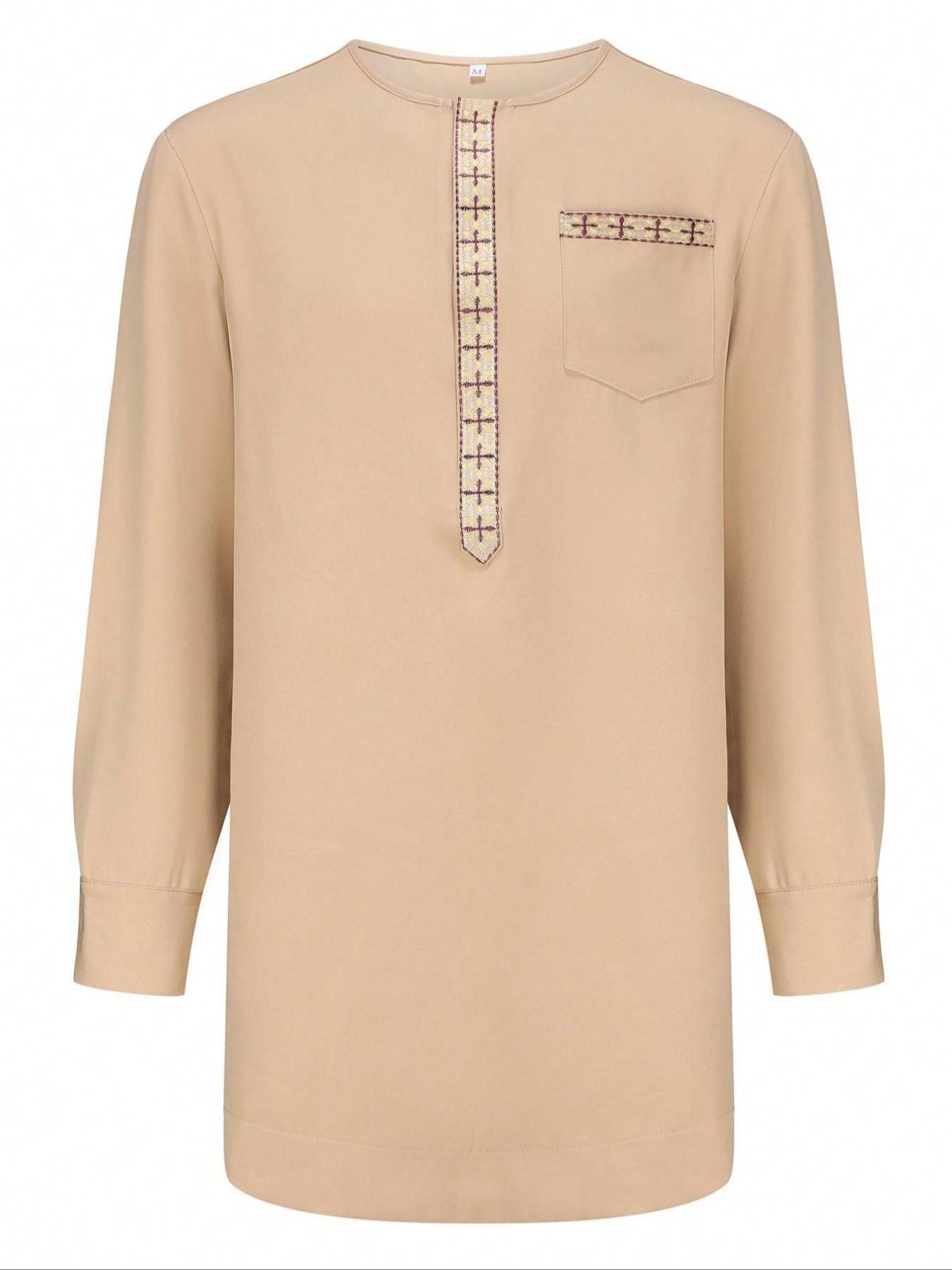 Ensemble décontracté pour hommes, style ethnique traditionnel africain et moyen-oriental, col rond, 2 pièces, coupe ample et confortable, pour le quotidien