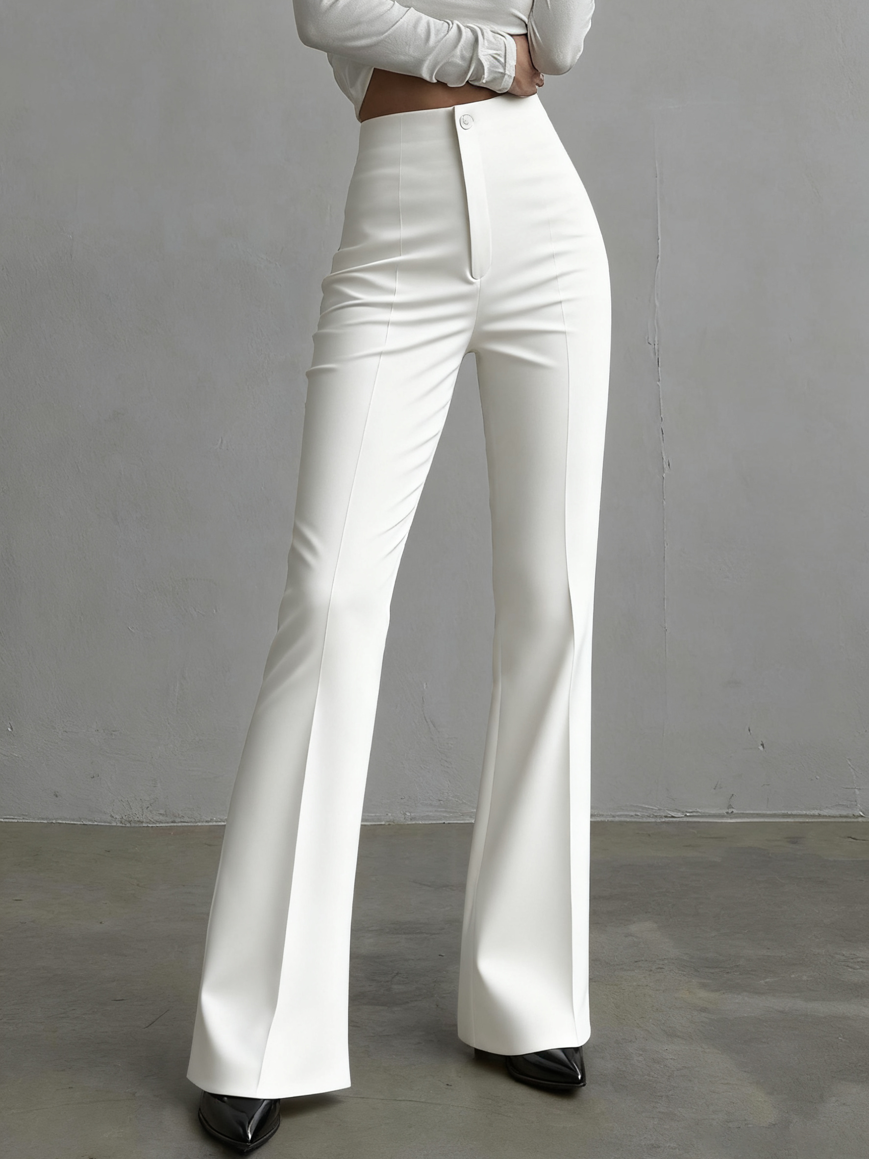 Pantalon droit taille haute pour femme, couleur unie, décontracté et élégant, idéal pour les sorties quotidiennes et les trajets en ville.