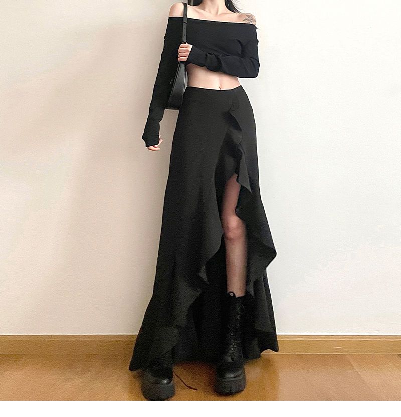 Jupes longues pour femmes, style gothique, asymétriques, fendues, Y2K, Harajuku, Vintage, Grunge