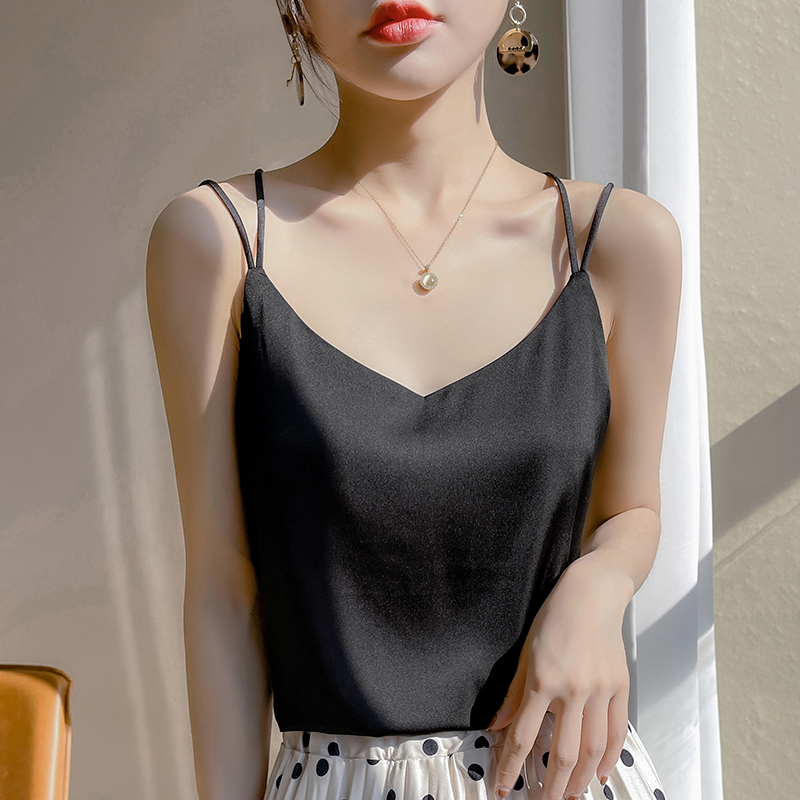 Camisole en Soie Véritable Col V pour Femme, Couleur Unie, en Soie de Mûrier d'Été, Coupe Ample, à Porter en Extérieur, Top Dos Nu