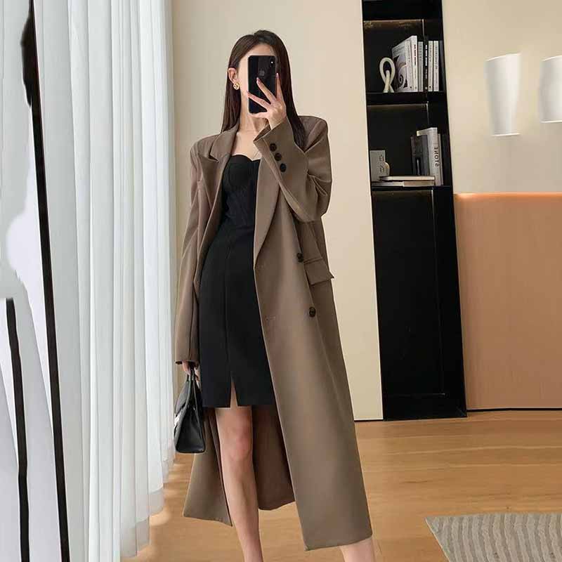 FANAN élégant Long Trench manteau femmes coréen Double boutonnage bureau dame Blazer veste mode Streetwear à manches longues pardessus