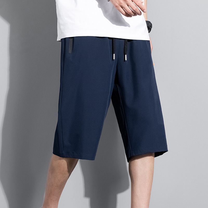 Bas d'été pantalon en soie glacée hommes respirant léger mollet longueur pantalon de survêtement court 3/4 droit ample décontracté pantacourt
