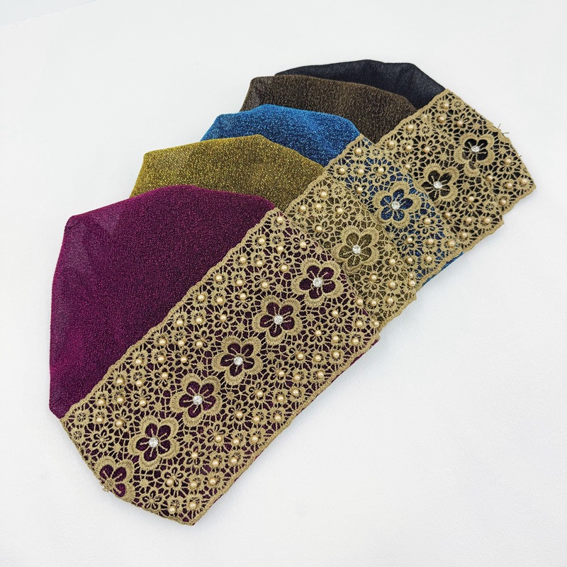 Turban en dentelle brodé pour femme, bonnet de mode, foulard musulman, couvre-chef pour perte de cheveux, chimiothérapie