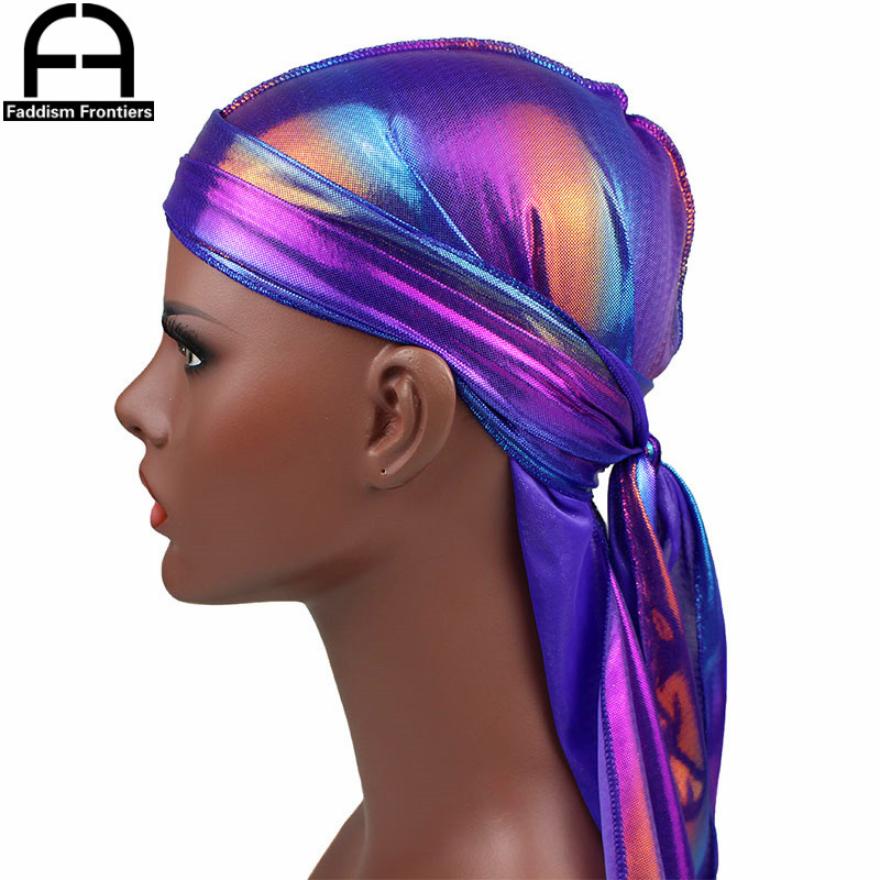 Turban Durag coloré et brillant pour hommes, Turban soyeux, couvre-chef, accessoires pour cheveux, casquette ondulée, chapeau
