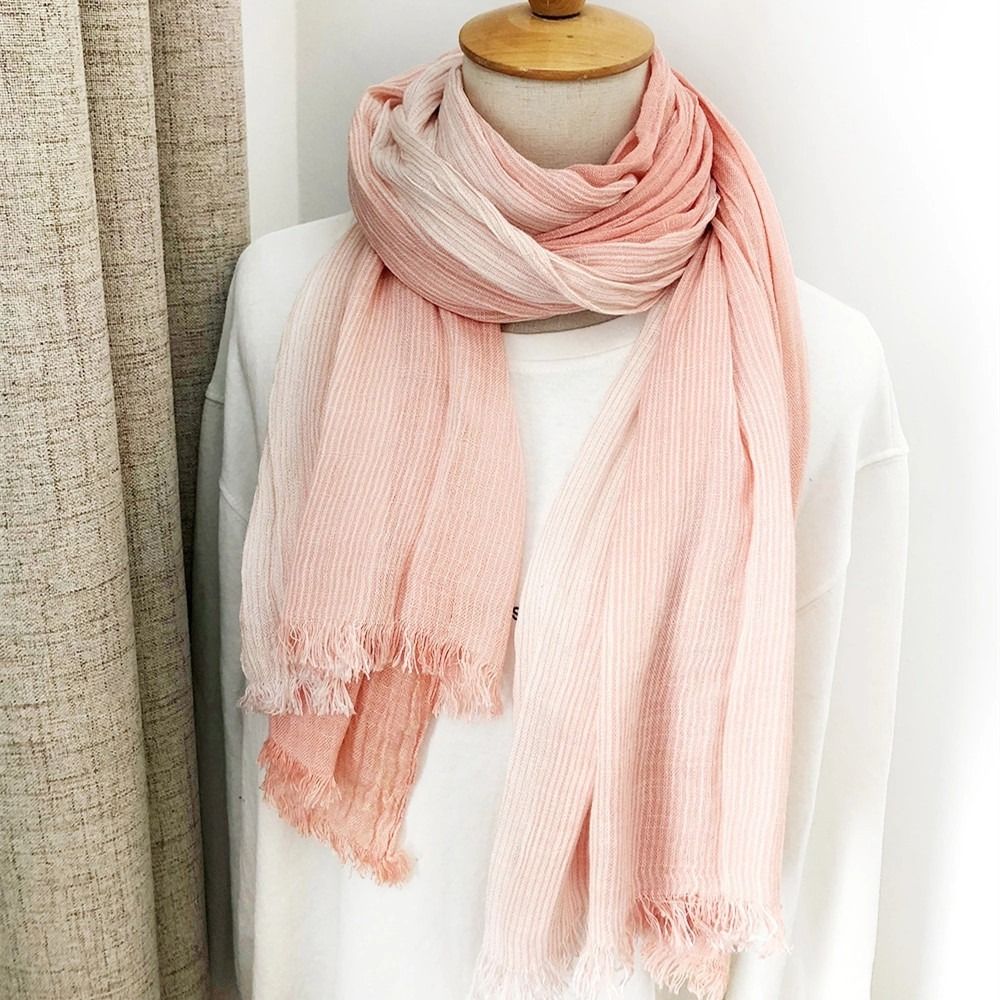 Écharpe rayée décontractée en coton et lin unisexe, foulard long de la présidence, châles doux et chauds avec pompon, patchwork déformable, hiver