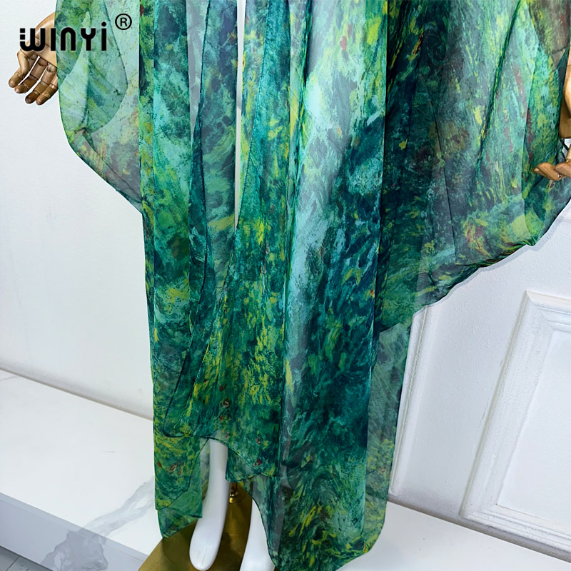 WINYI Kimono d'été transparent et sexy, robe de plage, abaya, couvre-bikini de luxe de Dubaï, tenues de plage pour femmes