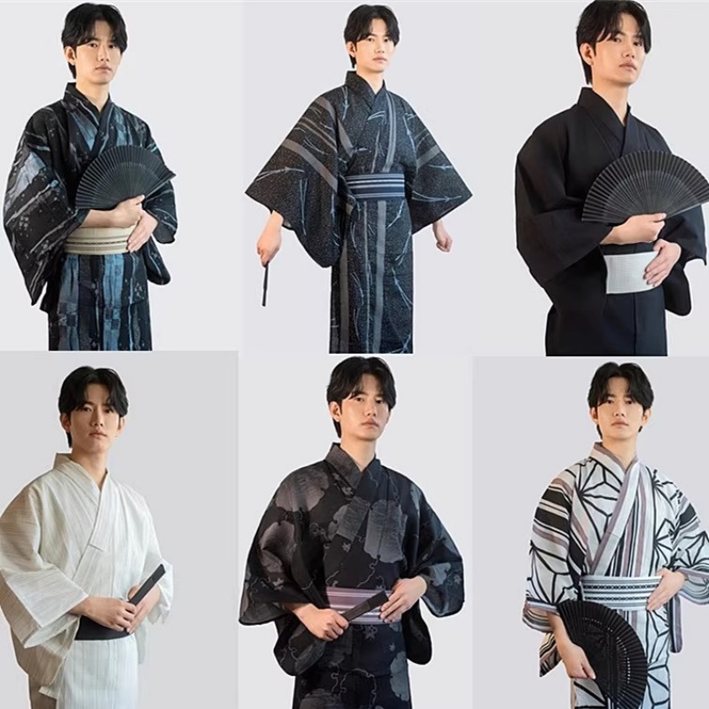 Kimono traditionnel japonais pour hommes, avec ceinture, imprimés en coton, Costume de Cosplay Yukata formel, vêtements de photographie de voyage