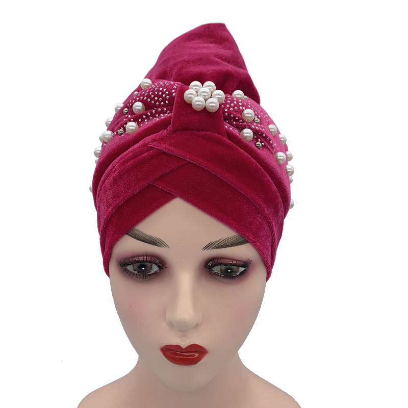 Bonnet turban en velours doux avec perles pour femmes, Hijab musulman, enveloppes de tête, vêtements de sauna islamiques, dernier, 2022