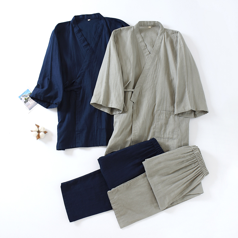 Kimono japonais en coton pour homme, pyjama masculin à lacets, vêtements de maison traditionnels, Haori Yukata, chemise de nuit, vêtements de maison pour le printemps/automne
