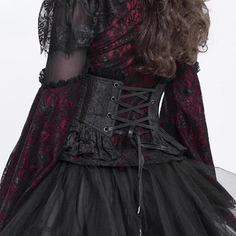 Halloween médiéval Goth foncé moulante mince Lolita discothèque diable Vampire Cosplay gothique croix dentelle sangle taille couverture accessoire
