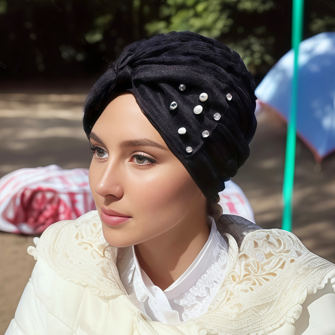 Chapeau Turban indien pour femmes, couvre-chef extensible en strass, Bonnet musulman crista plissé, foulard