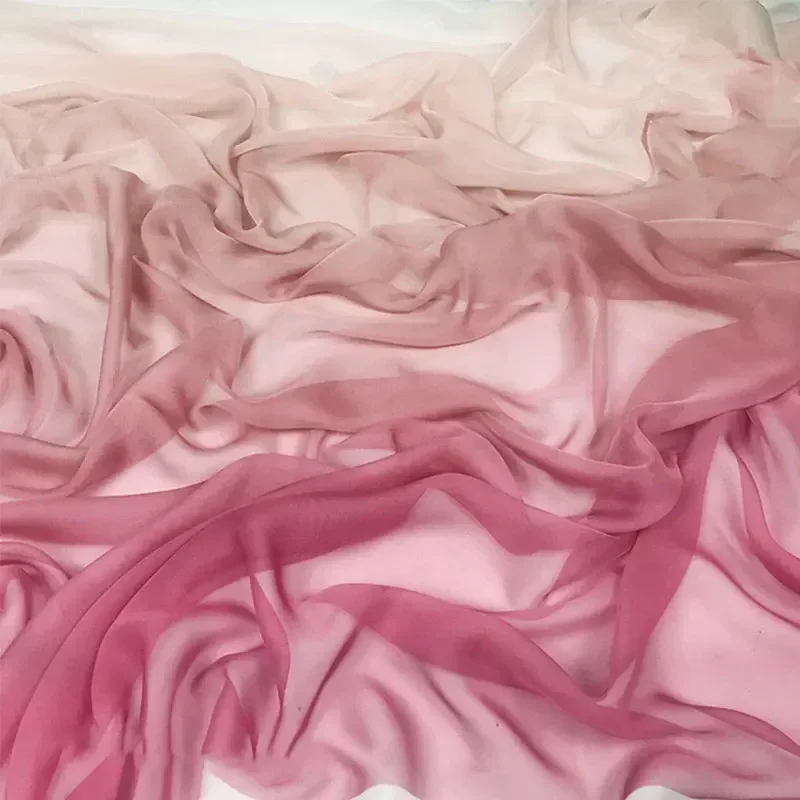 Tissu en Mousseline de Soie Dégradé de 1m, pour Écharpe, Jupe, Couture Imprimée, Injgrill, Doux, Respirant, Bricolage, Robe Hanfu de Style Prairie
