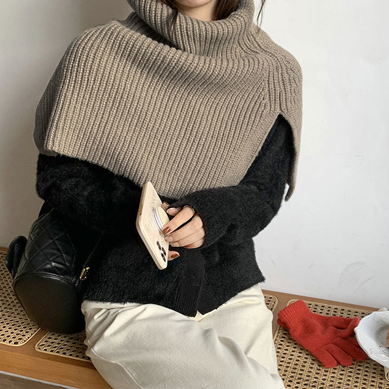 Écharpe à anneau tricoté solide pour femme, col détachable, silencieux à col haut, Version coréenne, tricot chaud, enveloppant le cou, hiver