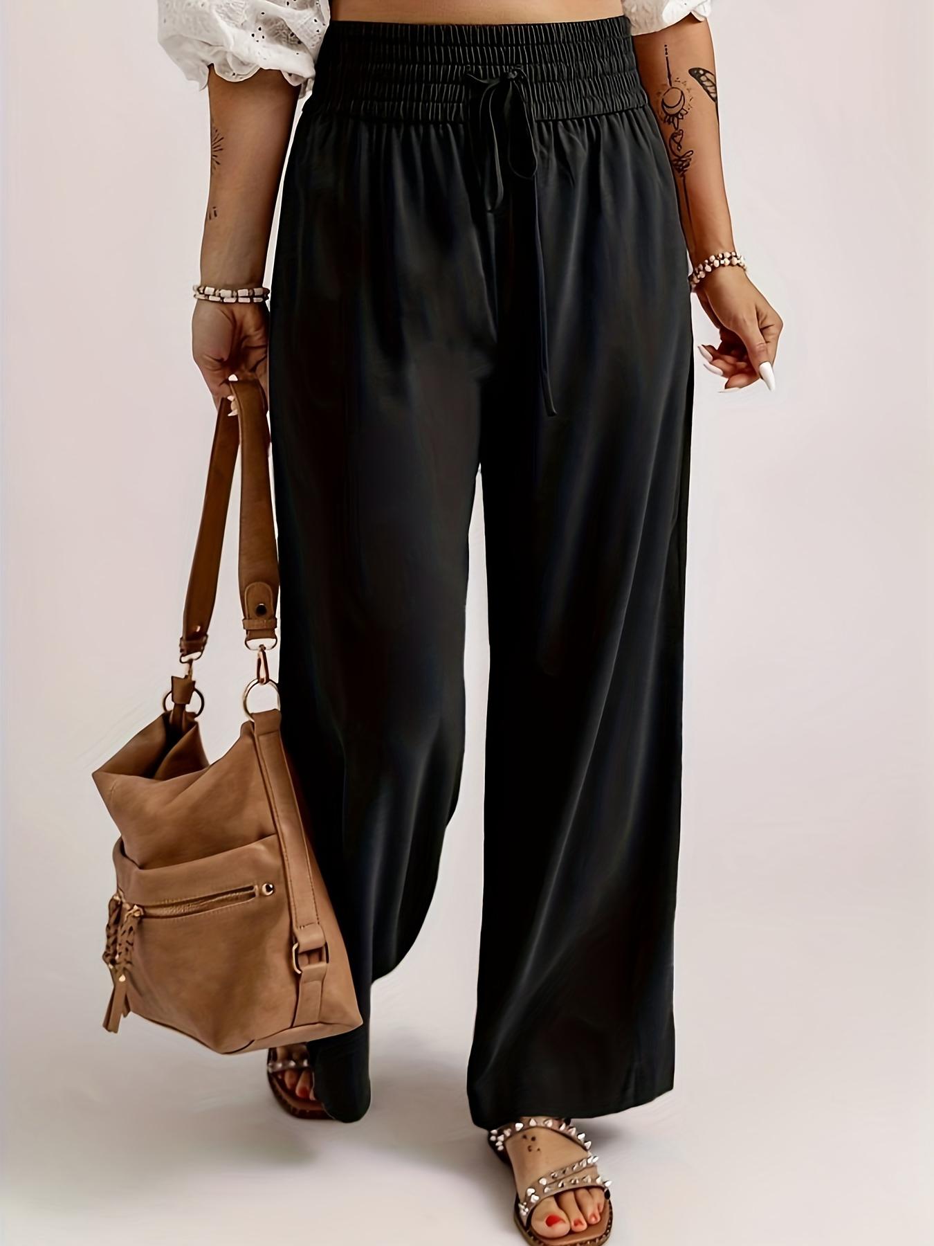 Pantalon à jambes larges pour femme, grande taille, mode décontractée, élégant, bureau, dame, monochrome, taille haute, fjadt