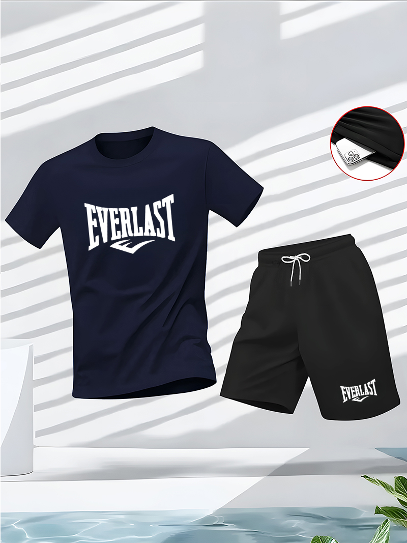 Ensemble d'été pour homme : T-shirt à col rond et manches courtes, short de cinq pouces, tendance, décontracté, fitness et amincissant, ensemble deux pièces pour l'extérieur