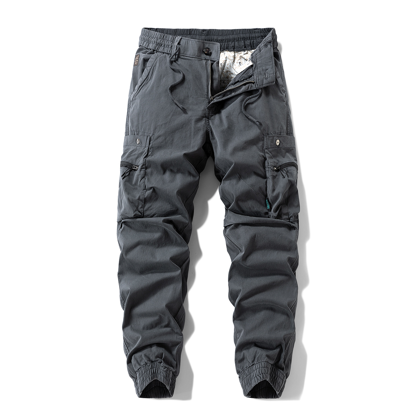 Pantalon cargo jogger pour homme avec fermeture éclair, taille élastique à cordon de serrage, bas de pantalon à revers, résistant à l'usure, pantalon tactique d'extérieur 539