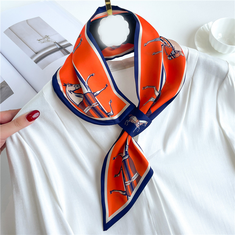Foulard en satin de soie fin de marque de luxe pour femme, élégant bandana, cravate de cou, écharpe de poignet, châle