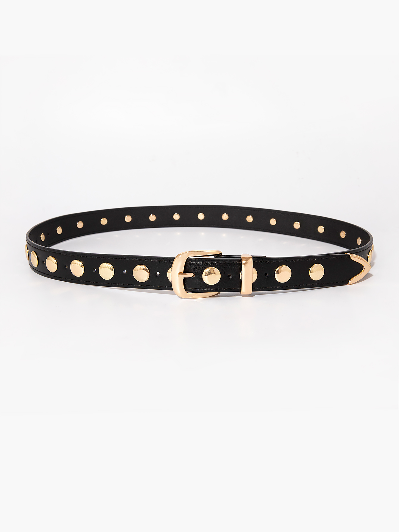 Ceinture à boucle ardillon à rivets ronds punk y2k pour femmes, or et argent pour jeans, une ceinture décorative polyvalente adaptée aux voyages quotidiens