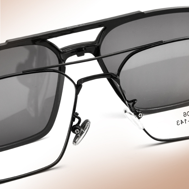 Hommes classique polarisé pince sur lunettes de soleil pilote Double faisceau en alliage de titane lunettes cadre optique rétro parasols lunettes