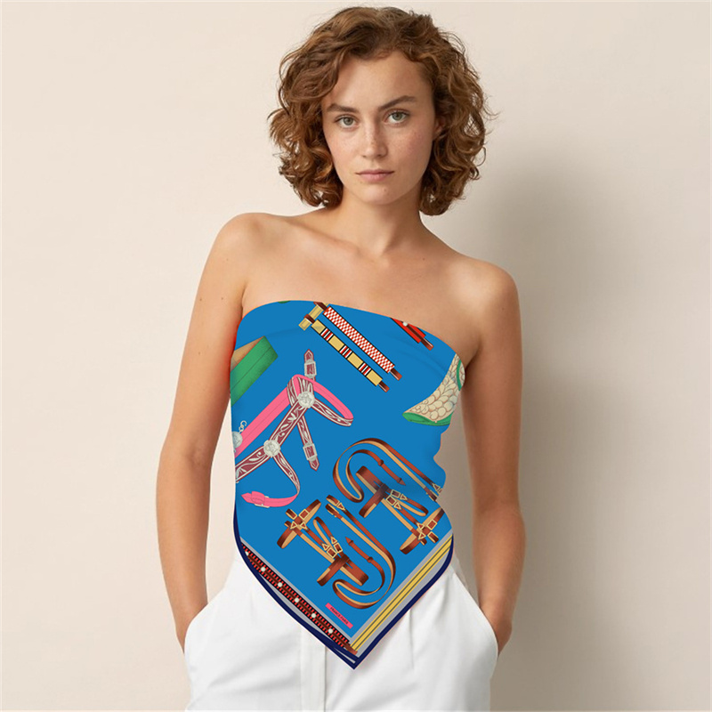 Foulard en soie femmes ceinture de selle imprimer foulards carrés tête Echarpes Foulards en soie Femme enveloppes châles de plage Bandana dame Hijabs