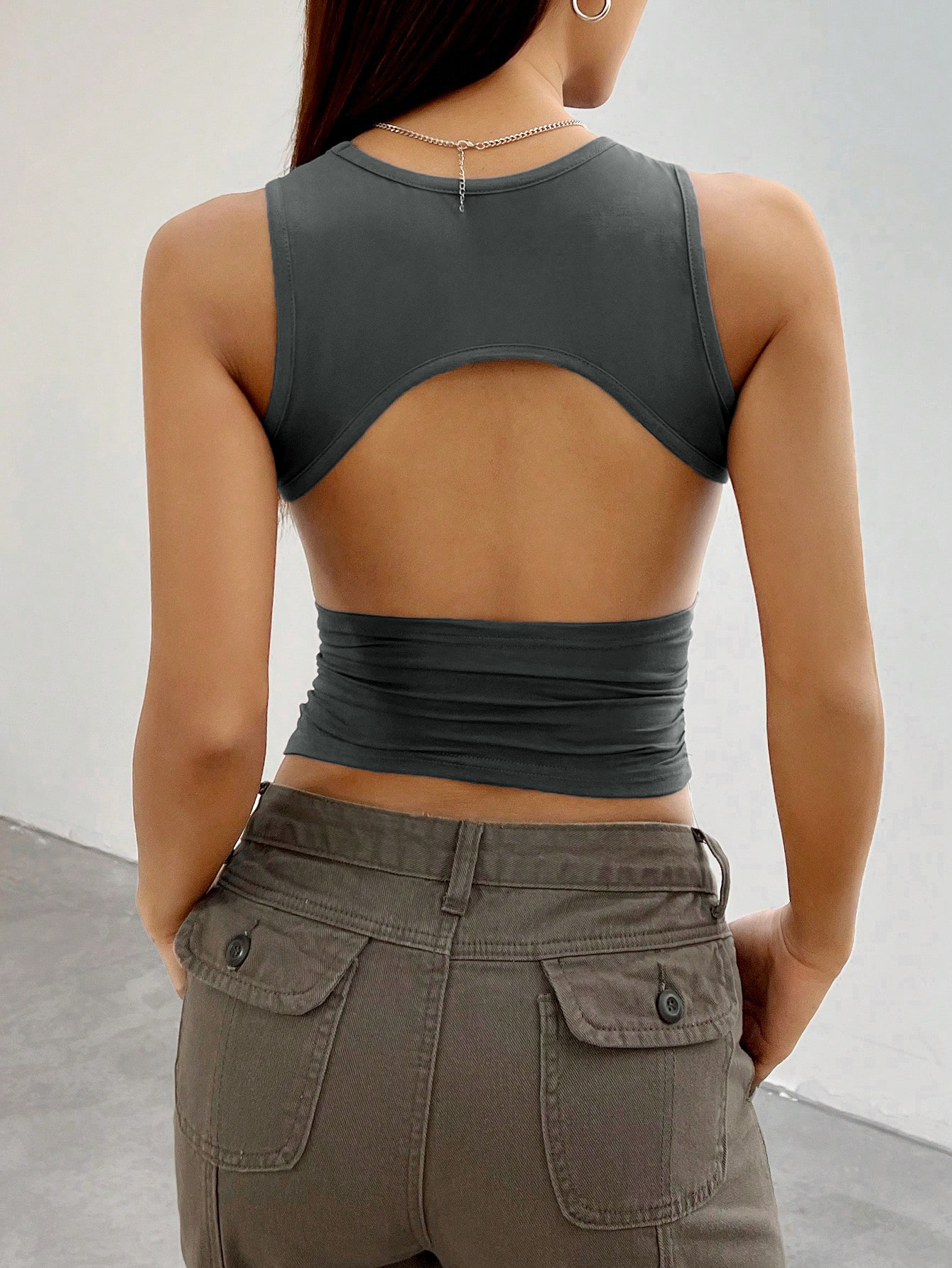 Gilet décontracté et confortable pour femmes, à col rond et dos nu, tendance