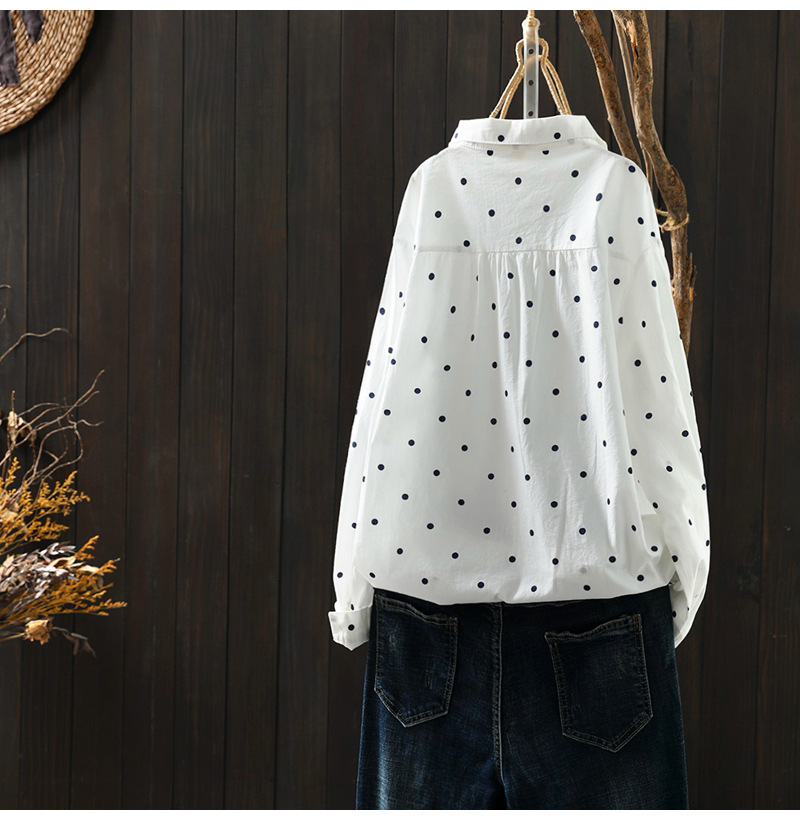 Chemisiers à manches longues en coton blanc à pois, style coréen, pour femmes d'âge mûr, collection printemps 2026