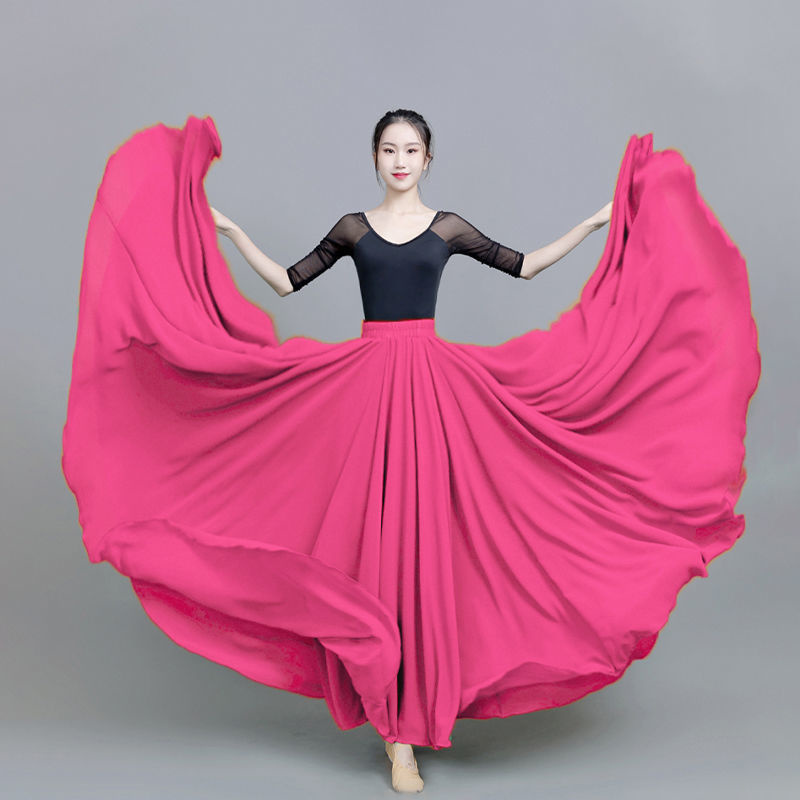 Jupe Double en mousseline de soie pour femmes, doublure pour spectacle sur scène, jupes à grand ourlet, danse carrée, taille élastique, jupes Maxi trapèze élégantes