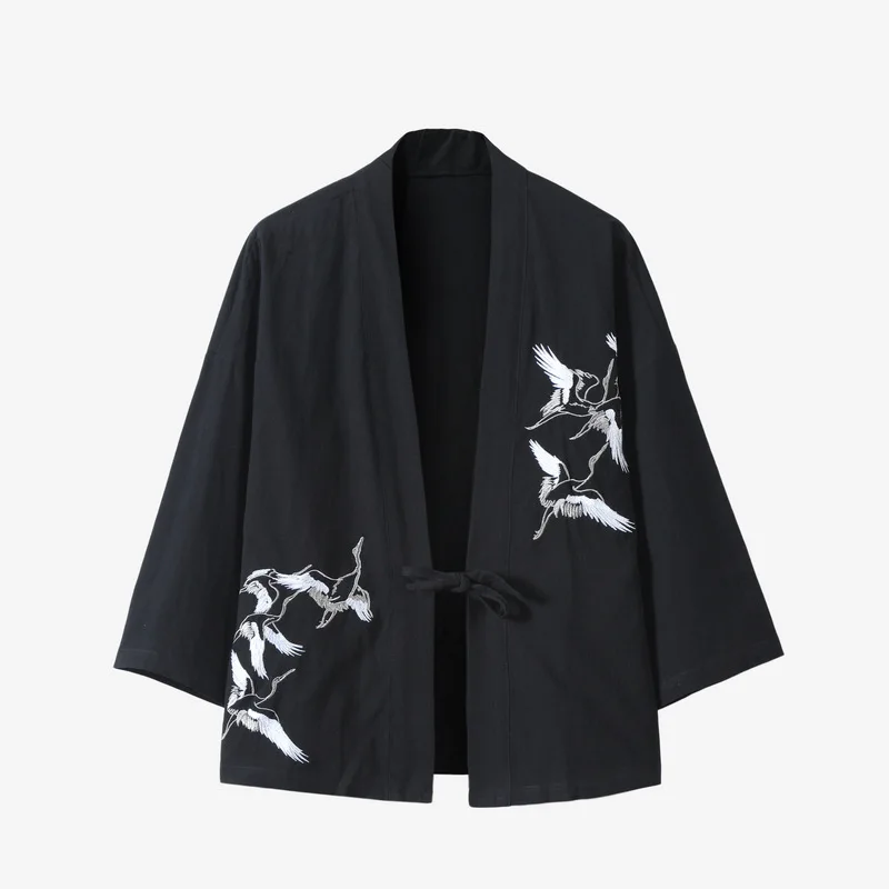 Robes Kimono de Style Japonais, Cardigan Haori à Imprimé Grue Traditionnelle, Vêtements Asiatiques, Vestes d'Entrée de Samouraï, Streetwear Hip Hop