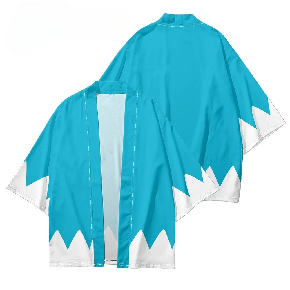 Harajuku Haori été Kimono Streetwear mode bleu blanc imprimé Costume japonais hommes Kimono Yukata