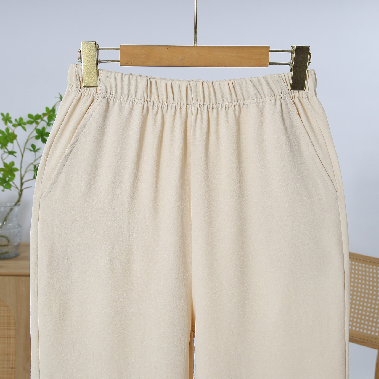 Pantalon d'été vintage pour femme, coupe large, taille élastique, couleur unie, droit, décontracté, ample, grande taille