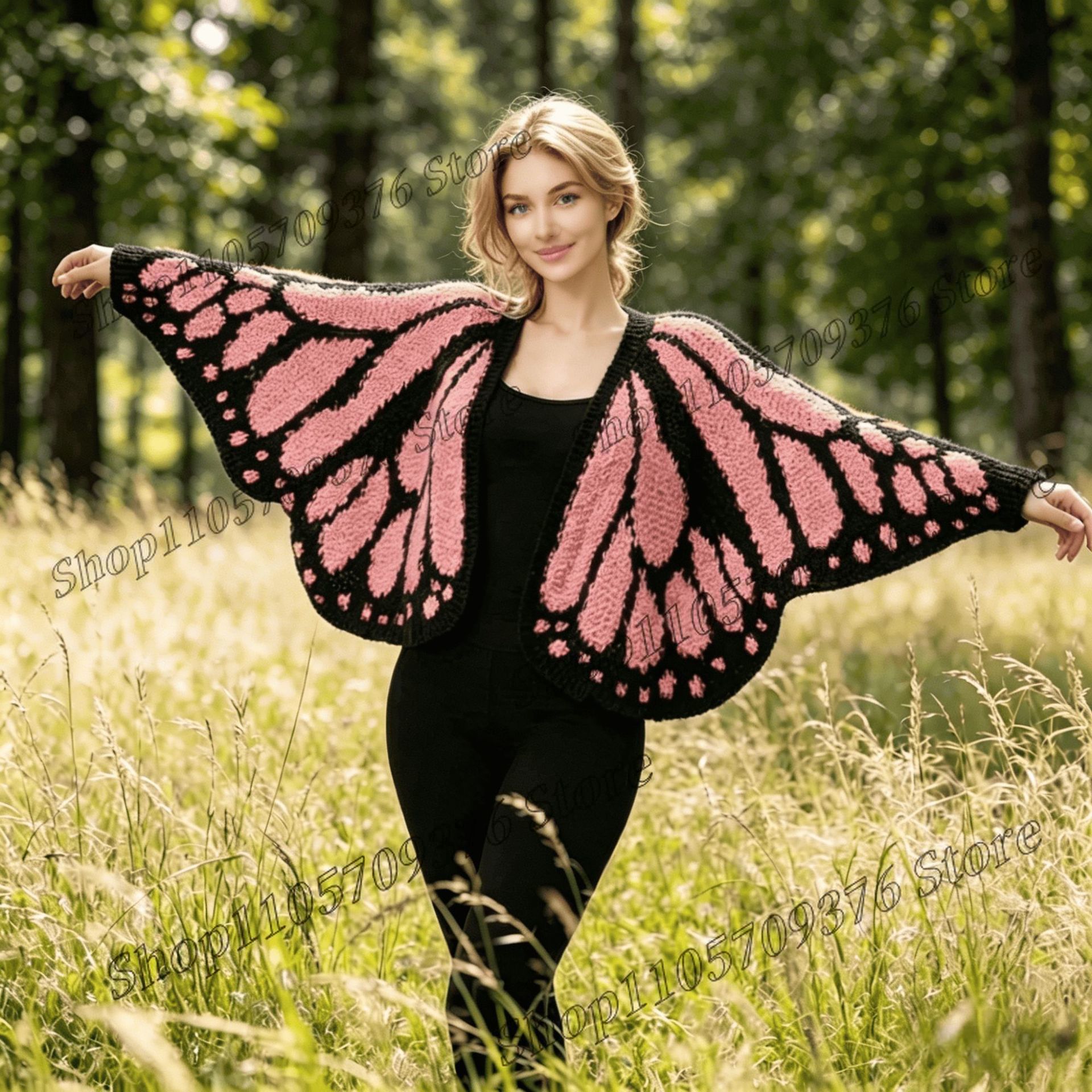 Nouveau cardigan en tricot papillon 2026 – Pull doux, respirant et chaud avec motif ailes de papillon – Pull au crochet confortable et douillet