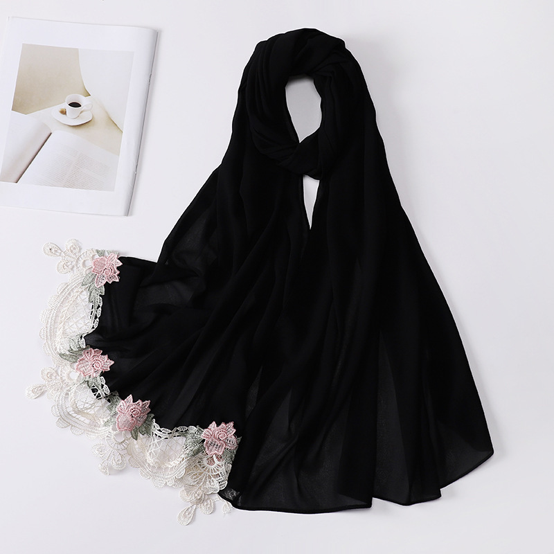 Abaya-Long châle en mousseline de soie perlée pour femme musulmane, hijab haut de gamme, dentelle brodée florale, écharpe ronde pour femme, turban islamique, nouveau, 70x175cm