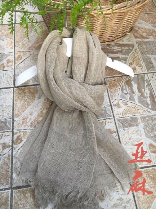 Écharpe en Lin Naturel pour Homme et Femme, Hijab d'Été, Châle de Grande Taille avec Glands, 100%
