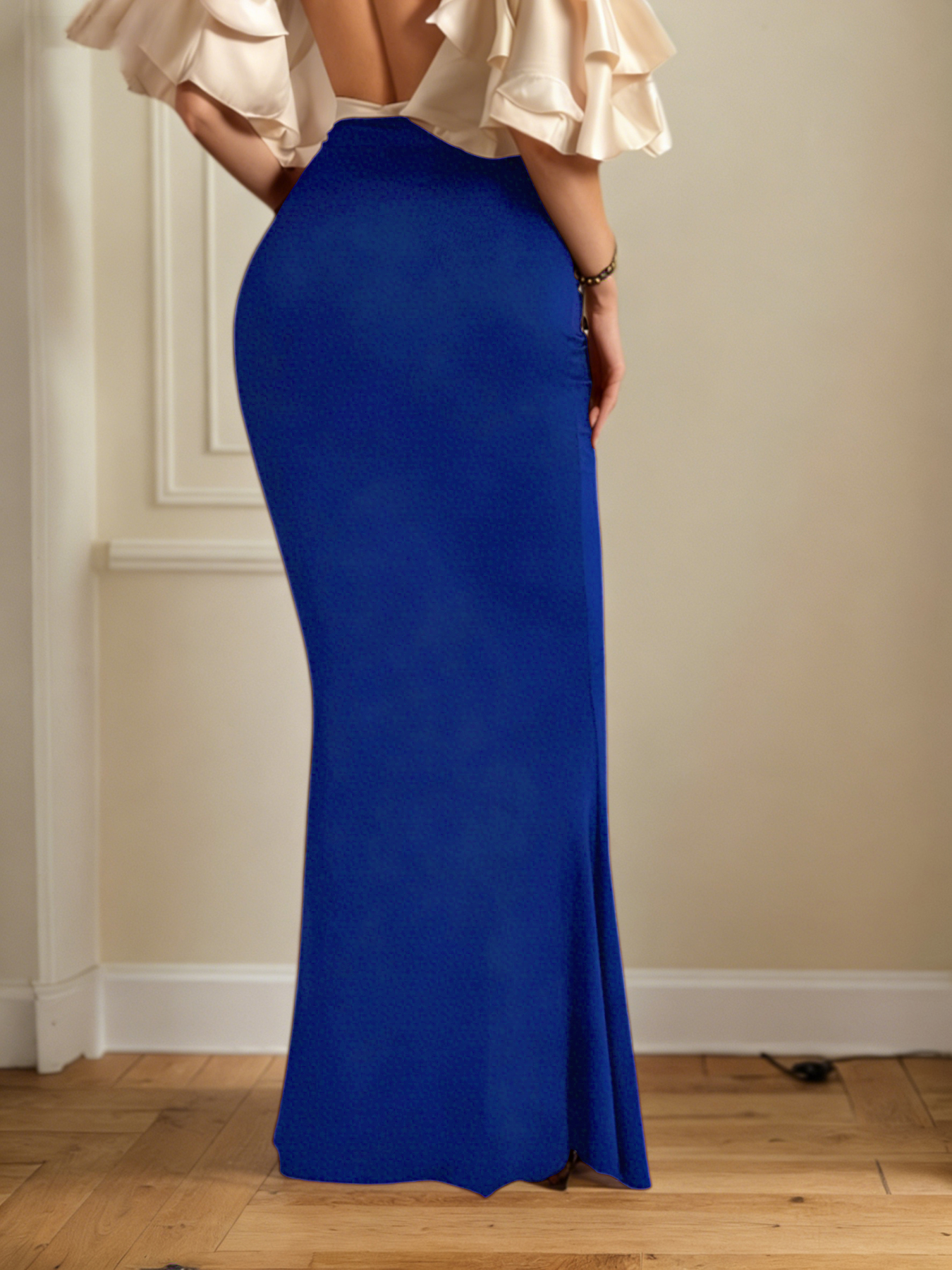 Jupe longue sirène à taille haute pour femmes, jupe moulante à taille en V plissée, longueur au sol, élégante pour soirée ou fête