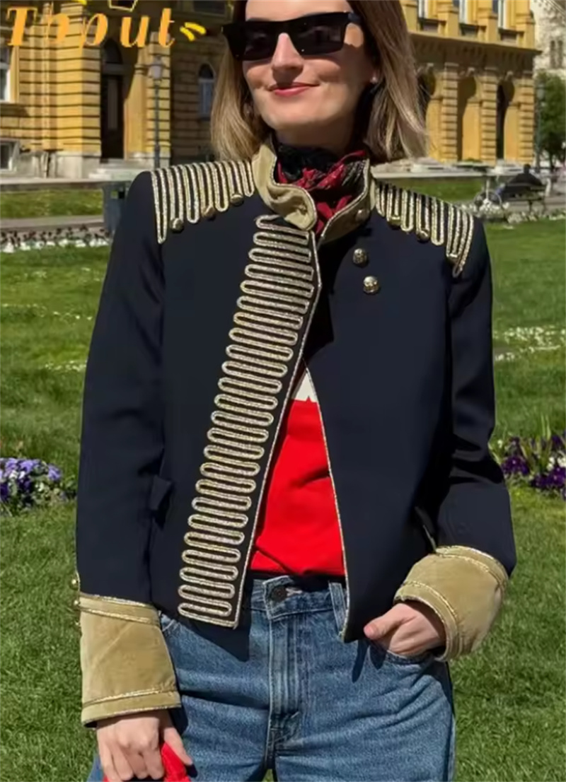 Manteau pour femme 2026 Nouvelle collection automne, manches longues, boutons décoratifs, style cavalier, manteau Napoléon, mode unique, vente chaude