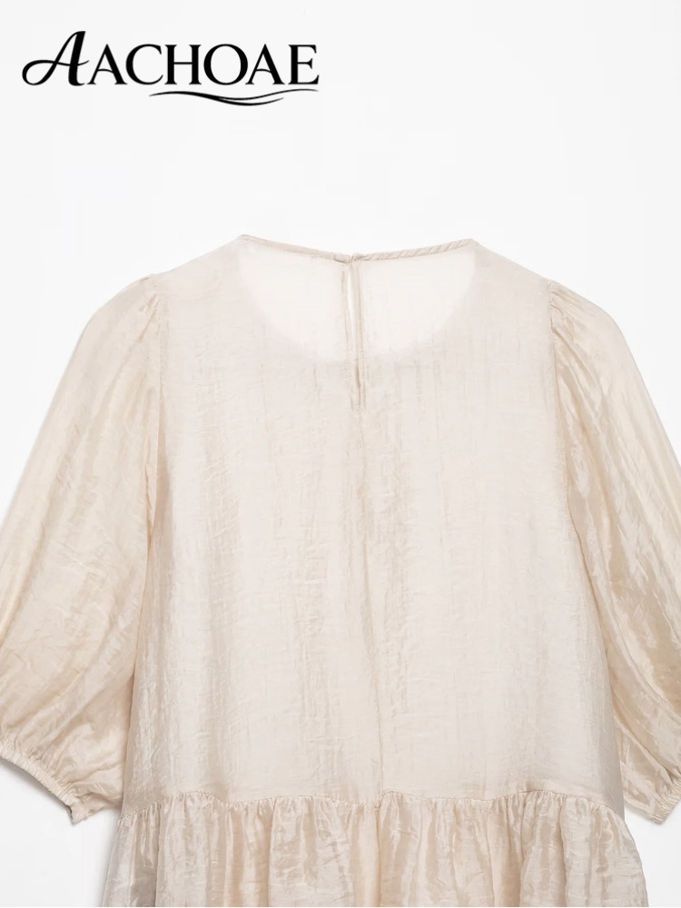 AACHOAE Blouse en dentelle pour femme, style peplum, manches bouffantes, haut en crochet, col rond élégant, ourlet à volants, coupe ample, chemise d'été, haut vintage bohème