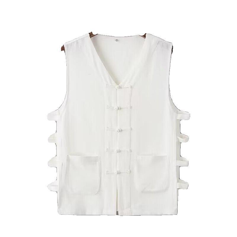 Gilet Kung Fu Vintage en coton et lin pour hommes, Cardigan ouvert sans manches, débardeur d'été, costume Tang traditionnel, vêtements chinois
