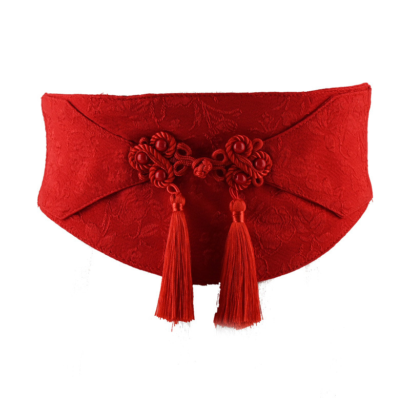Mode femme Vintage noir élastique gland Cummerbunds femme robe Corsets ceinture ceintures décoration large ceinture