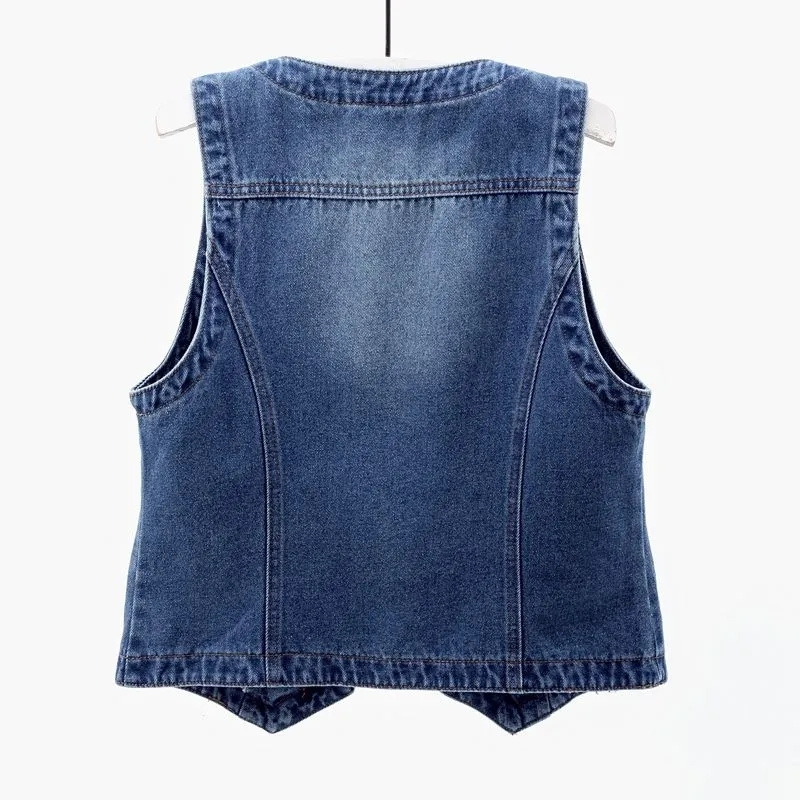 Mode Denim gilet femme Streetwear col en V femmes gilet été grande taille gilet jean hauts sans manches veste Chaleco Mujer 6XL