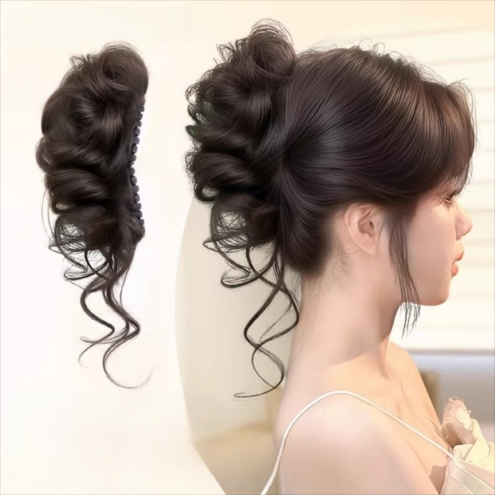 Nouvelle pince à chignon en cheveux synthétiques, grande pince à cheveux bouclés, perruque chignon marron moelleux, accessoires capillaires