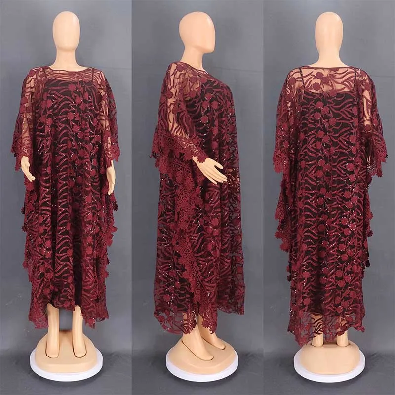Robe africaine creuse en dentelle blanche pour femmes musulmanes, vêtements africains, Dashiki, boubou taditionnel, robe arabe, Ramadan, 2023