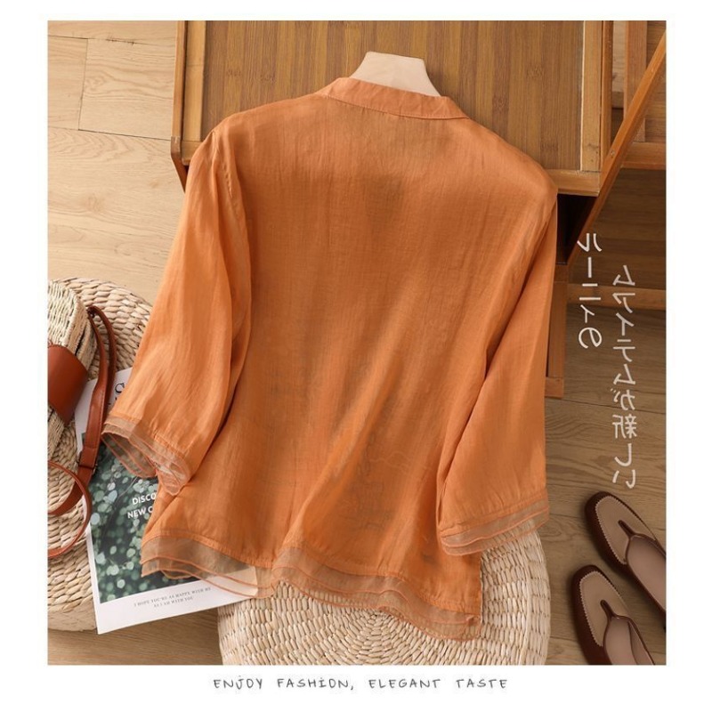 Chemises vintage brodées de luxe pour femmes, vêtements d'été, cardigan décontracté, manteau court, chemisiers à boutons patchwork, tendance