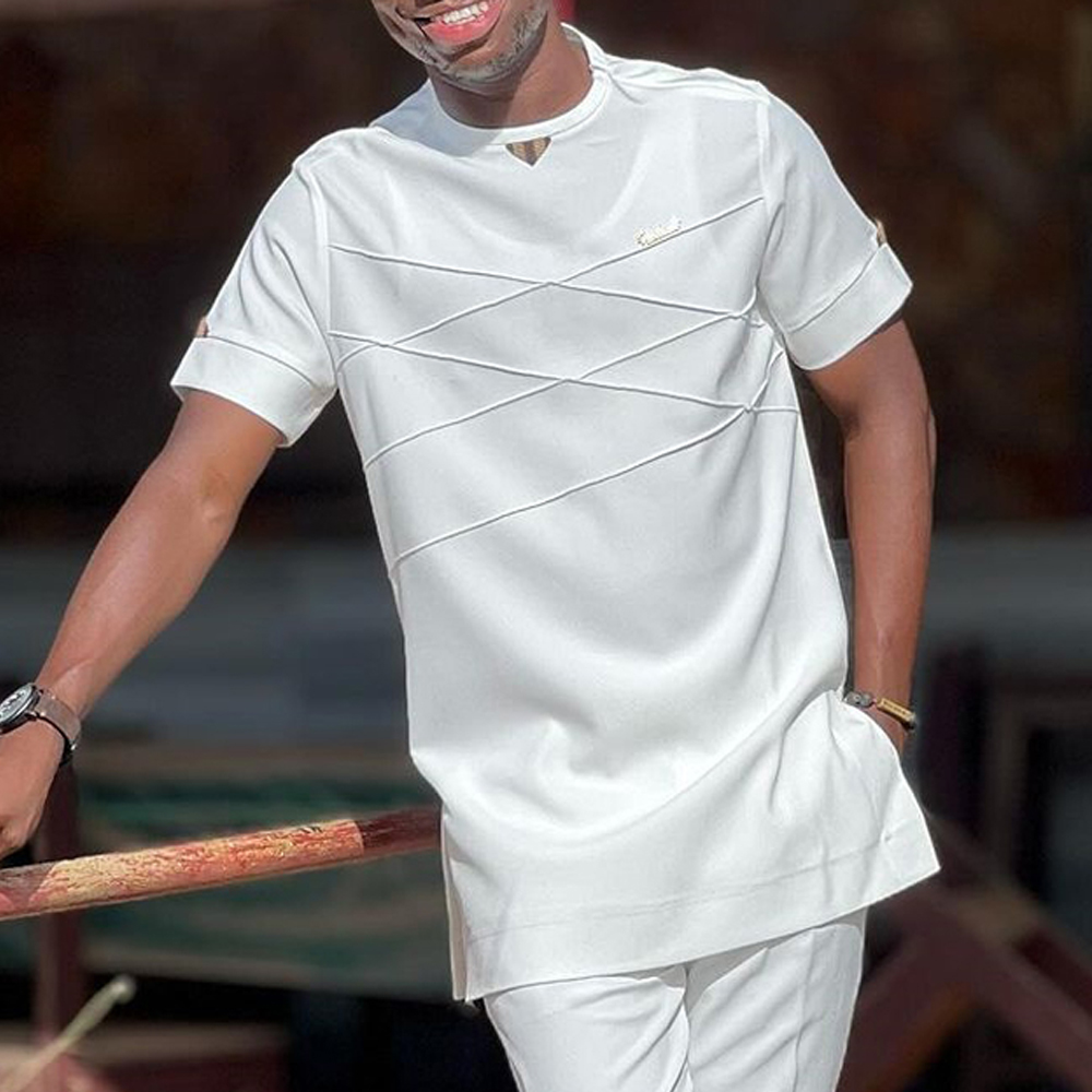 Kaftan d'été pour hommes, olympiques à manches courtes, haut et pantalon solides, mariage ethnique africain, tenue décontractée Dashiki, ensembles de mode pour hommes, 2 pièces