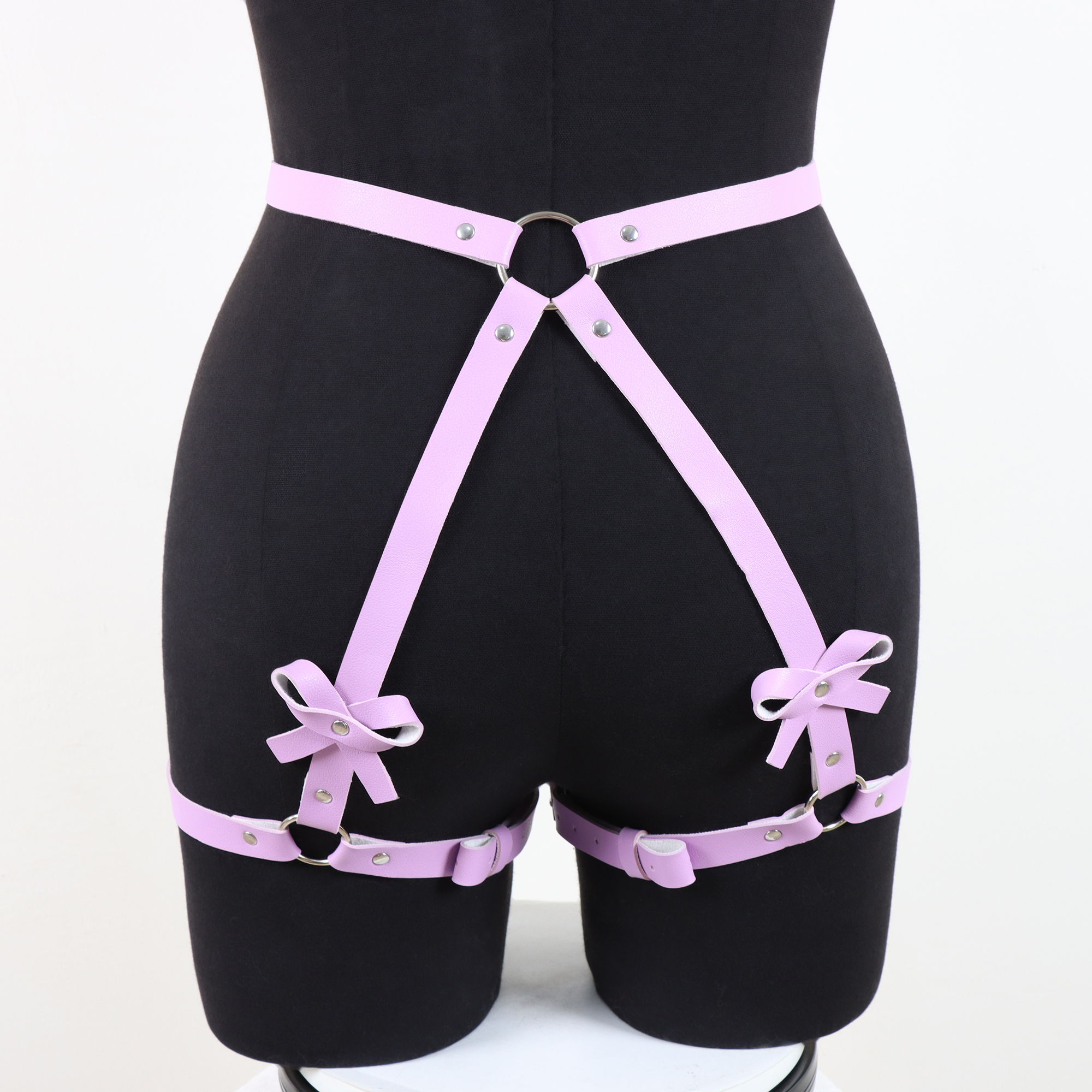 Ceinture de taille fine pour femme en cuir PU violet avec nœud, style punk, harnais sexy et serre-taille
