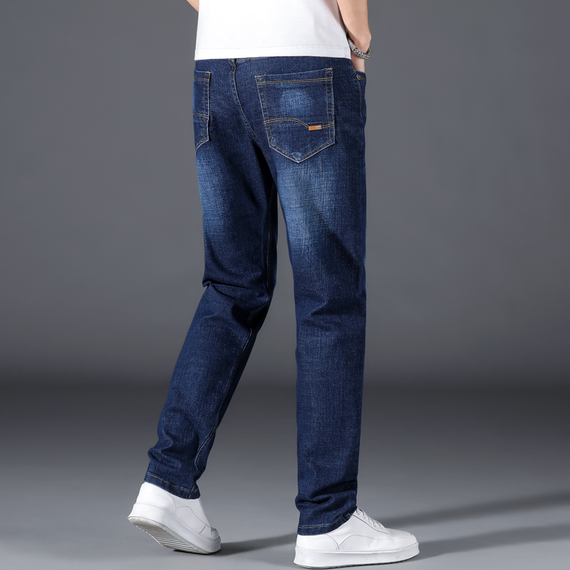 Grande taille 42 44 46 48 50 classique hommes jean ample droit noir bleu jean Stretch affaires pantalon décontracté homme marque pantalon