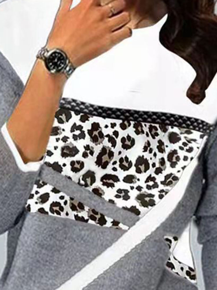 Femmes hiver Blouses t-shirt contraste géométrique à manches longues imprimé lâche femmes chemises printemps automne élégant montre de sport S-5XL