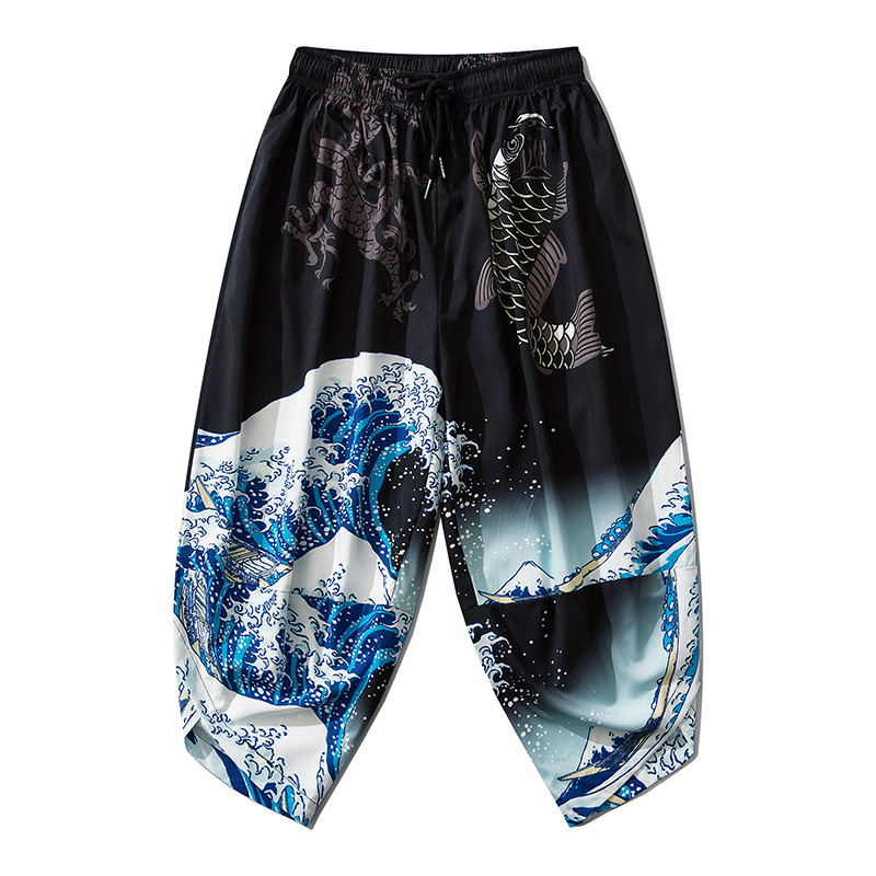 La grande vague de Kanagawa Kimono pantalon hommes vêtements asiatiques pantalon de bain décontracté mâle japonais Anime Yukata pantalon pantacourt