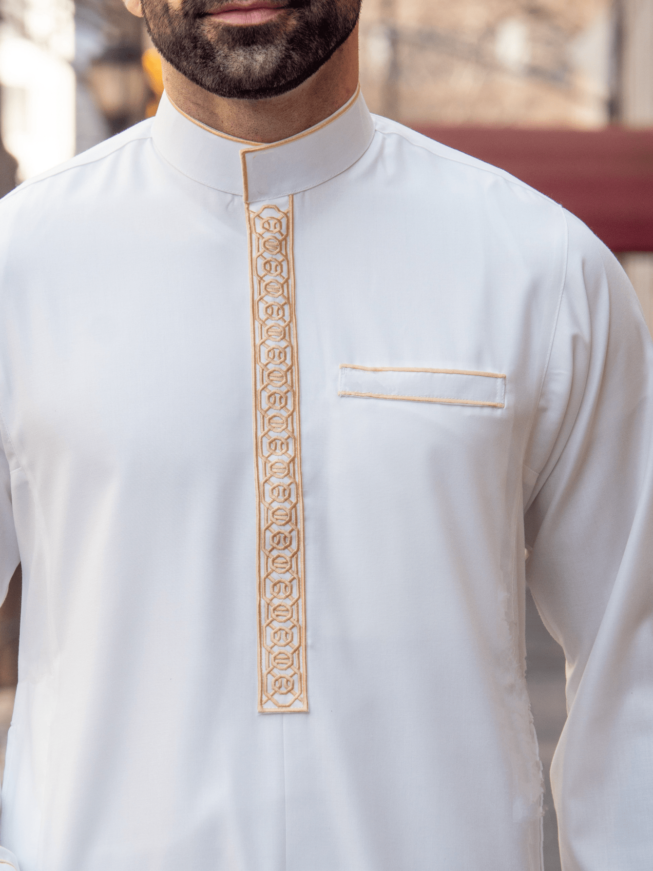 Robe de luxe pour hommes musulmans arabes, robe longue à manches longues brodée avec col montant, thobe pour hommes arabes